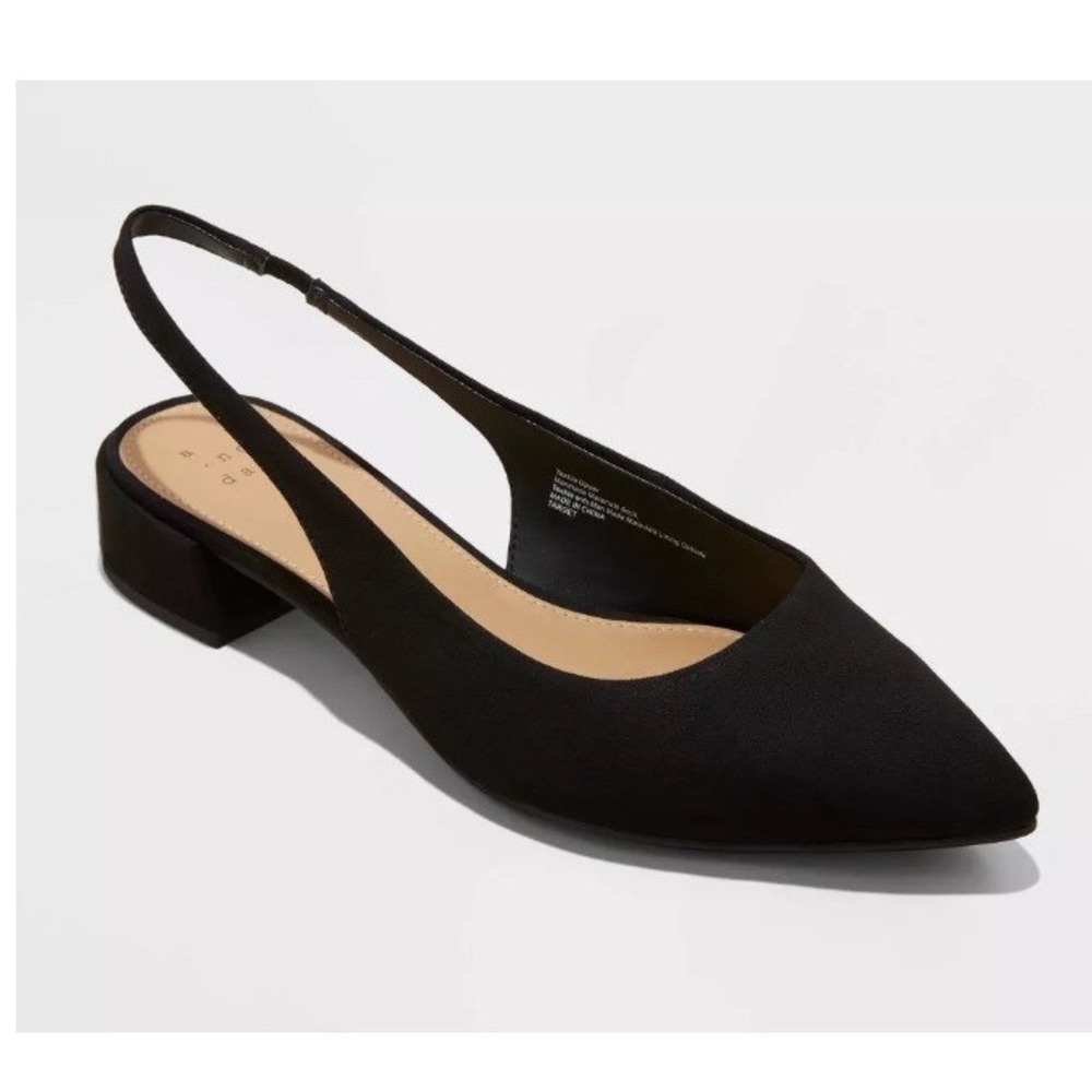 A New Day Elle Slingback Heels Womens 12 Black Pointed Toe Low Block Heel pump